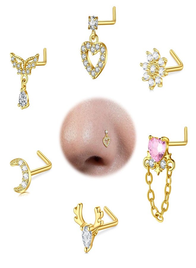 AVYRING خاتم أنف ذهبي من AVYRING، مرصع بأقراط متدلية على شكل حرف L للنساء، مصنوع من الفولاذ المقاوم للصدأ، مرصع بالزركون على شكل قلب وهلال وزهرة، مجوهرات ثقب الأنف، وزن 18 غرام - Image 1